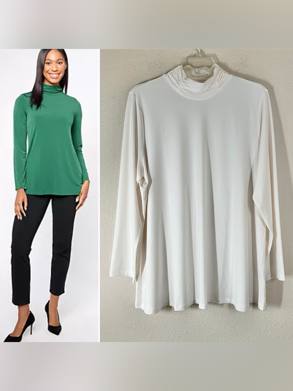 SUSAN GRAVER Modern Essentials Liquid Knit A-Line Tunic Top 2X Mock Neck Ivory - Picture 5 of 10